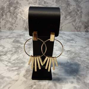 Art Deco Gold Bar Geometric Fringe Statement Hoop Earrings